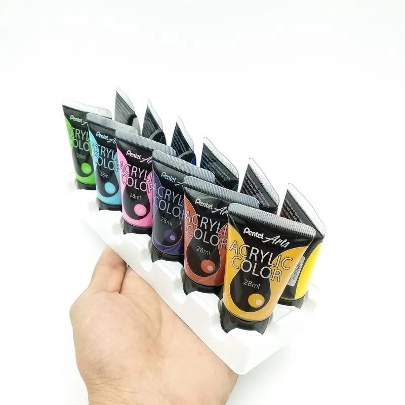 Bộ 12 Tuýp Màu Vẽ Acrylic Pentel WA2-6E| Vẽ Trên Mọi Chất Liệu 28ml| Chất Liệu An Toàn Cho Sức Khỏe