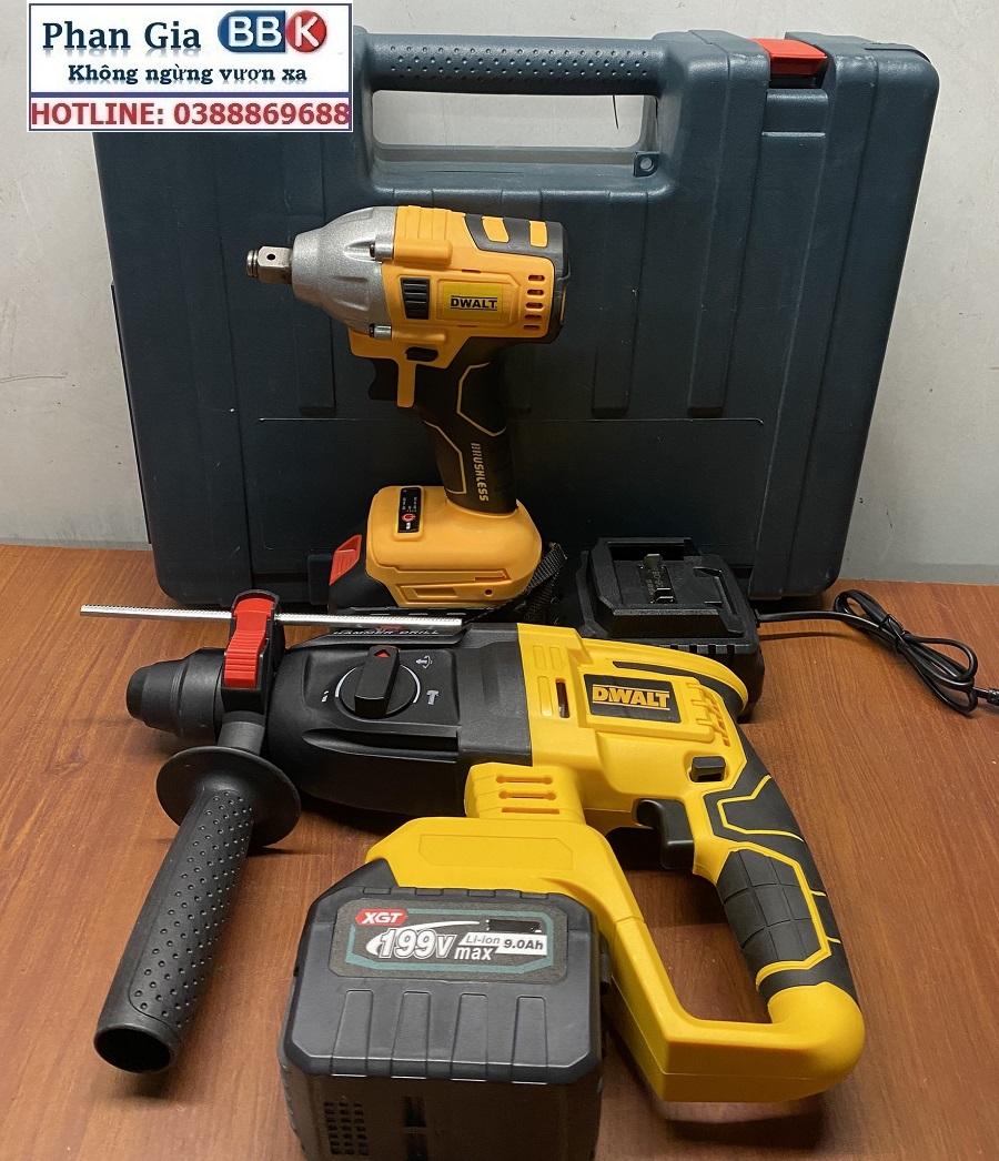 Bộ Combo Máy Khoan Đục Bê Tông Và Máy Siết Bulong - Bộ 2 Pin 15 Cell Động Cơ Từ Không Chổi Than - Bảo Hành 12 Tháng