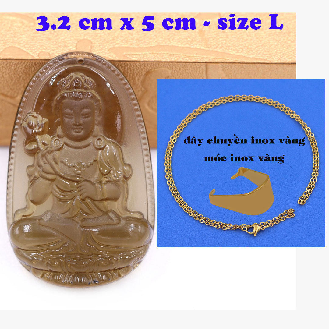 Mặt Phật Đại thế chí obsidian 5 cm kèm dây chuyền inox vàng - mặt dây chuyền size lớn - size L, Mặt Phật bản mệnh