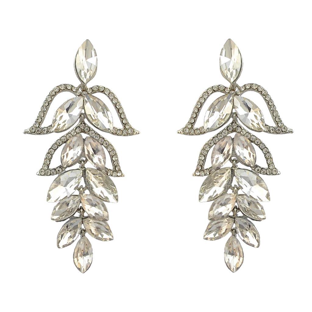Fashion Women Lady Crystal Leaf Ear Stud Wedding Party Jewelry