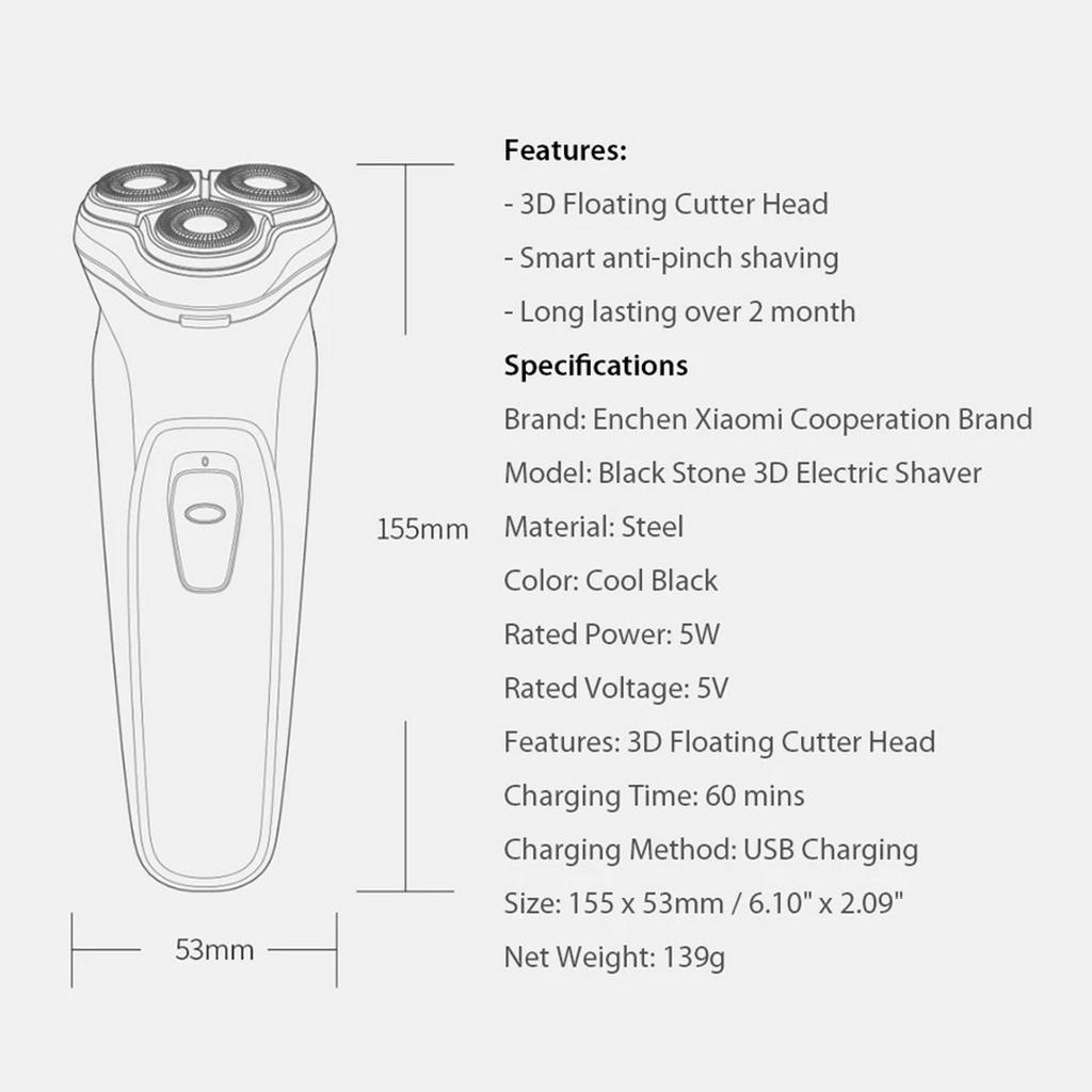 2pcs USB Rechargeable Men 3D Rotary Electric Beard Shaver Beard Trimmer