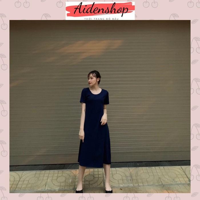 Váy thời trang bầu dáng dài chất cotton mát mùa hè cộc tay đẹp 40-65kg