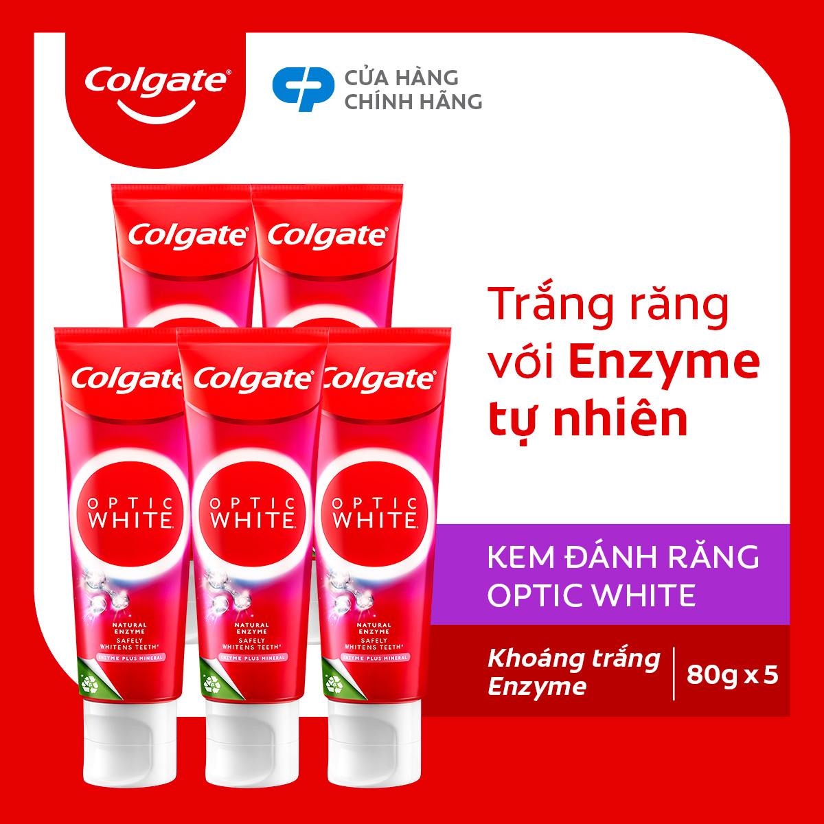 Bộ 5 Kem Đánh Răng Colgate trắng răng Enzyme Plus Mineral làm trắng răng an toàn 80g/tuýp