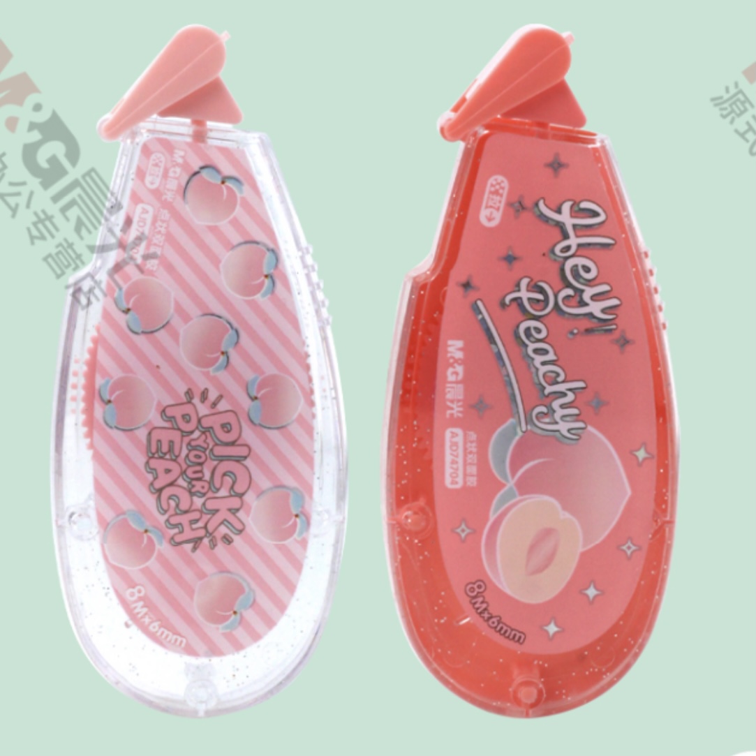 Cuộn keo dán hai mặt dạng kéo dài 8m vỏ màu quả đào dễ thương (Peach Tape)