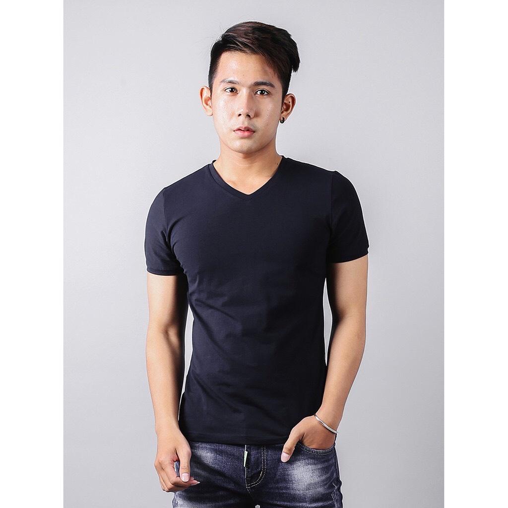 Áo Thun Cổ Tim Nam Vải Cotton Dày Đẹp Màu