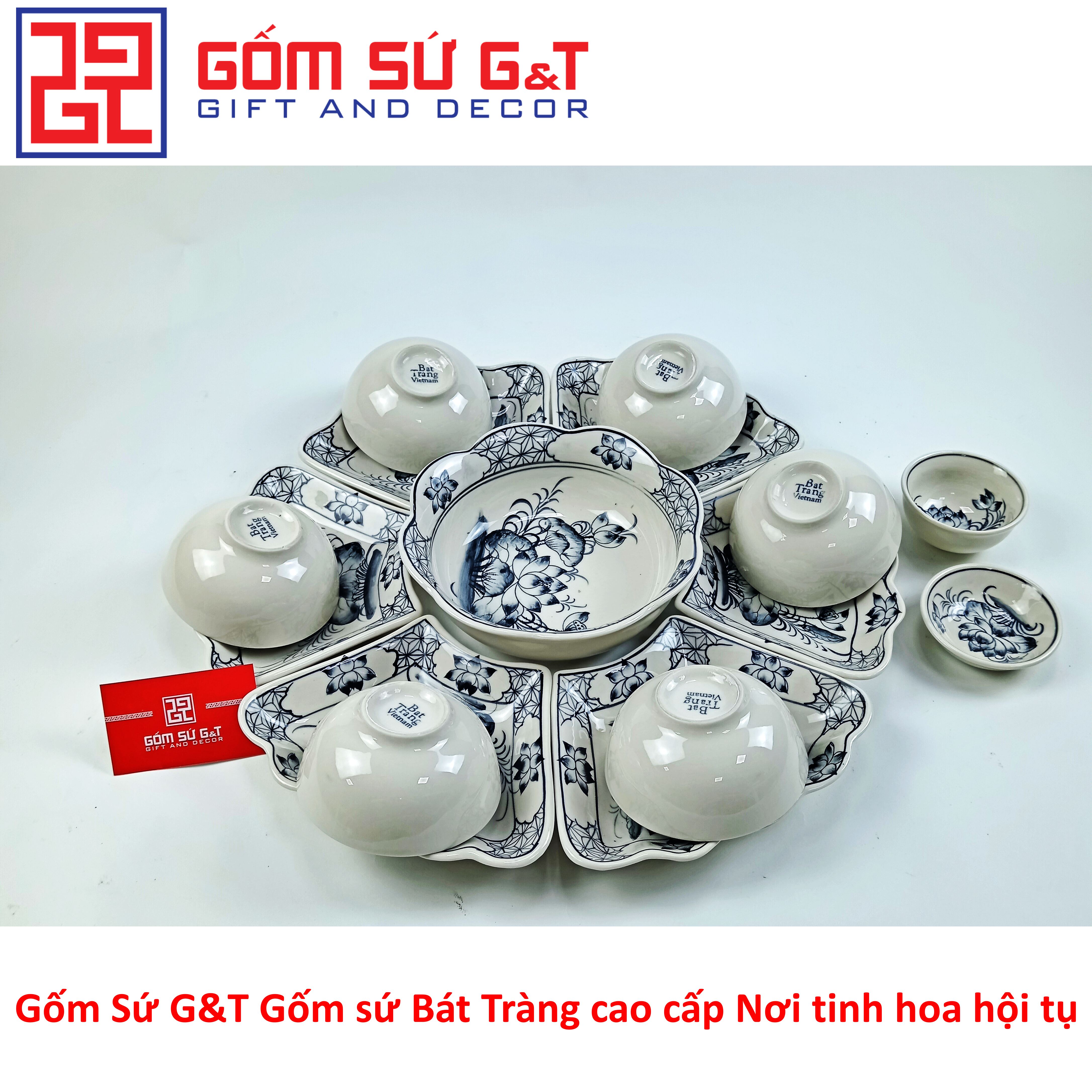 Bộ đồ ăn mặt trời vẽ sen tràm Gốm Sứ G&T