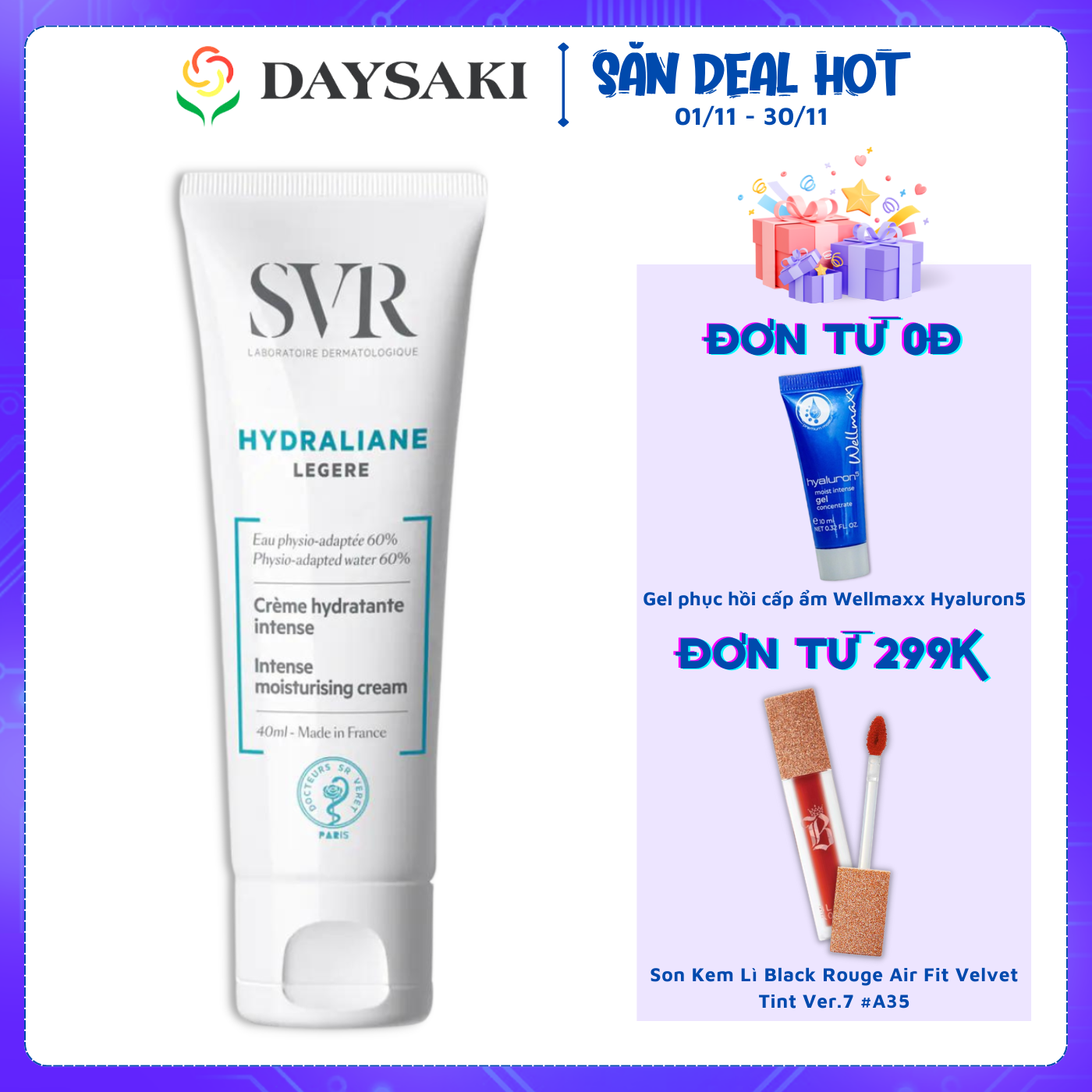 SVR Kem dưỡng ẩm cho da thường và da hỗn hợp HYDRALIANE Legere 40ml