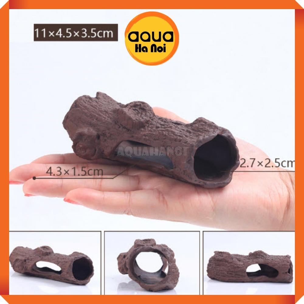 Đồ chơi tép cảnh bằng gốm - Khúc gỗ - 11*4.5*3.5cm - Trang trí hồ cá tép cảnh, giúp tép trú ẩn xả stress