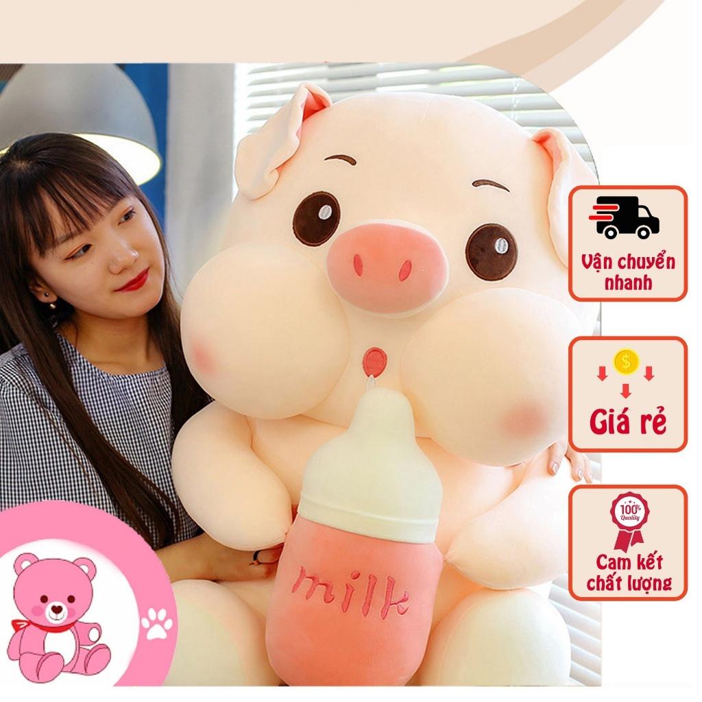 Gấu Bông Heo Ôm Bình Sữa Khổng Lồ 1M2 Hàng Cao Cấp, Gối Ôm,Vải Siêu Mềm Mịn Gòn Tinh Khiết- Làm Quà Tặng