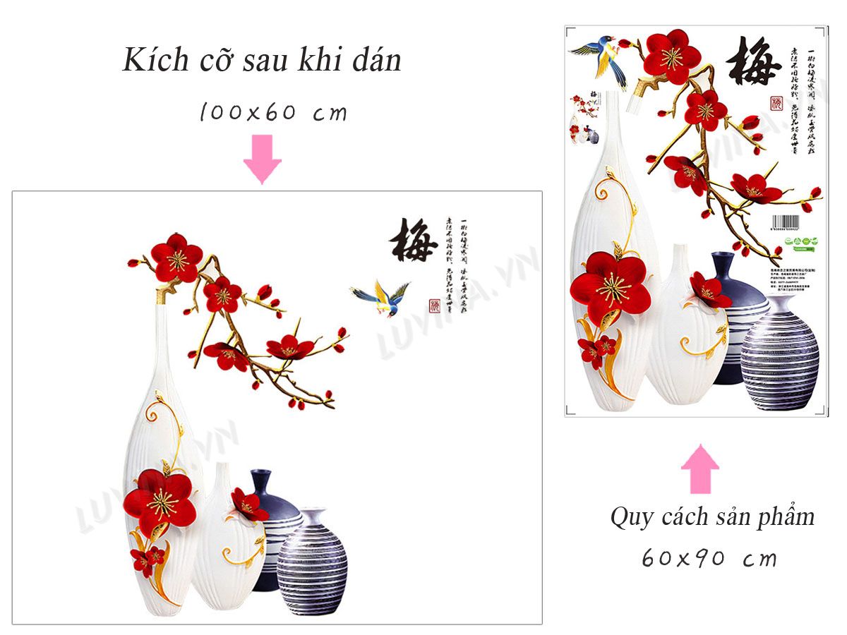 Decal dán tường bình hoa phong thủy số 2