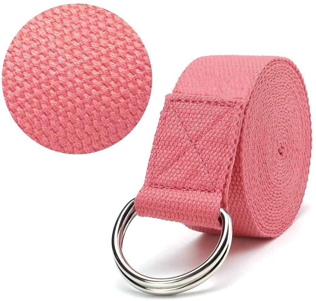 Dây đeo yoga Dải kéo dài với vòng lặp kim loại D có thể điều chỉnh | Color: Rose Red