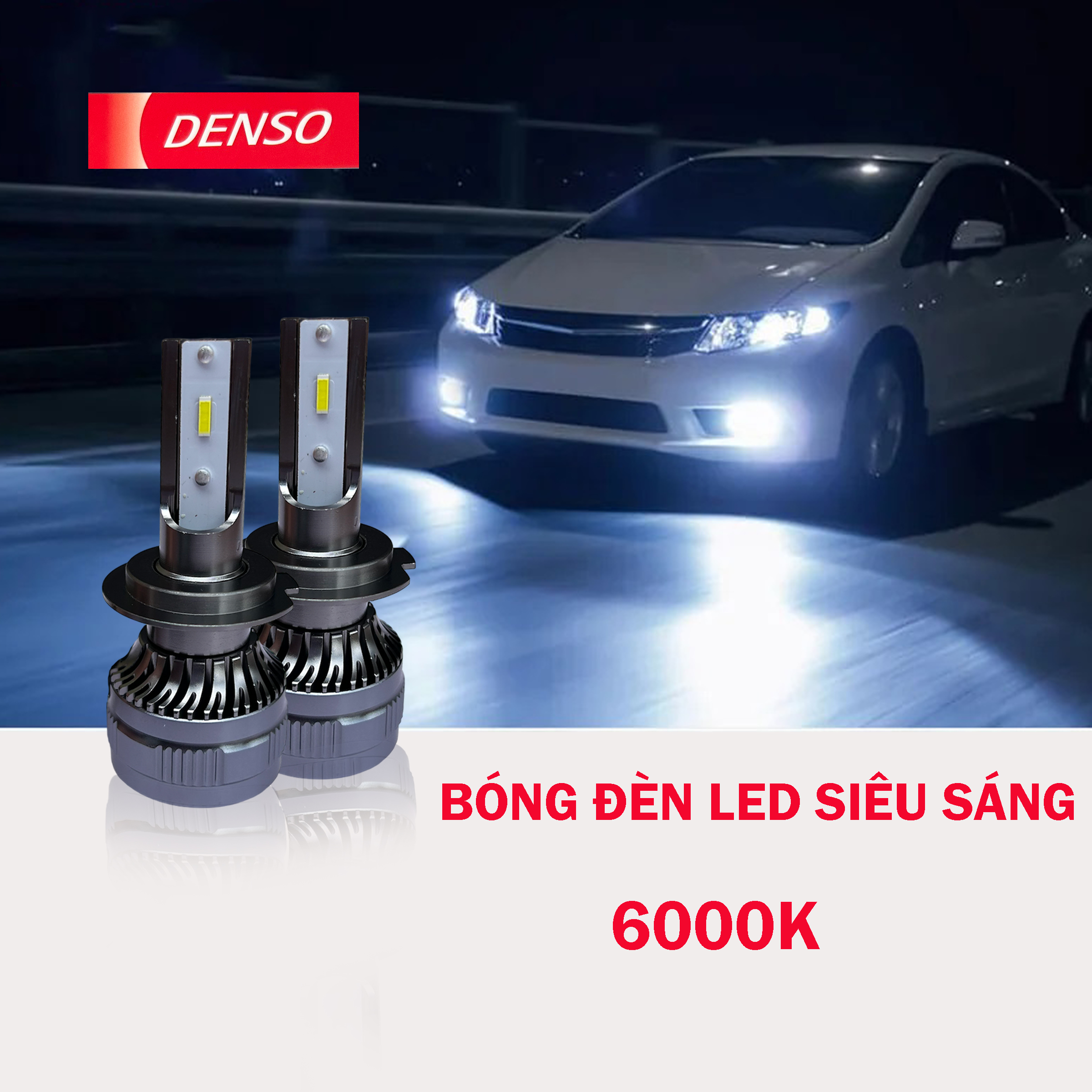 2 Bóng đèn led ô tô siêu sáng DENSO 6000K chính hãng bảo hành 24 THÁNG ĐỔI MỚI