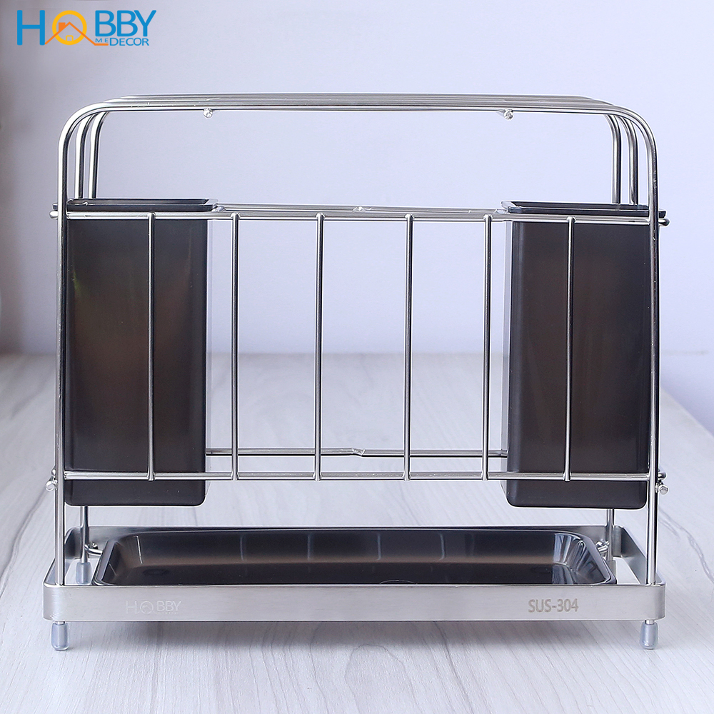 Kệ để dao thớt đũa muỗng đa năng HOBBY Home Decor KDMT2 Inox 304 kèm khay nhựa hứng nước