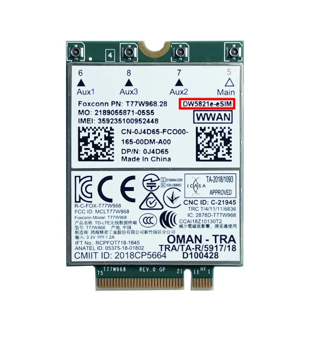 Card WWAN 4G Dell DW5821e LTE dùng cho Laptop Dell Latitude 5420/5424/7424, Precision 7540 / 7740 - Hàng chính hãng