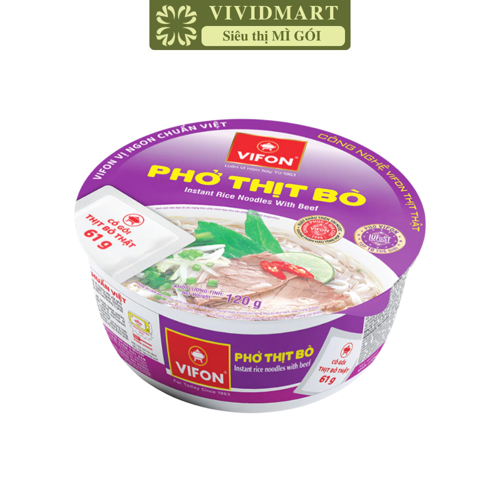 VIFON - Phở tô Vifon (có gói thịt thật) hương vị Thịt bò, Phở bò Vifon tô, Vifon phở bò tô Vifon (120g/tô)