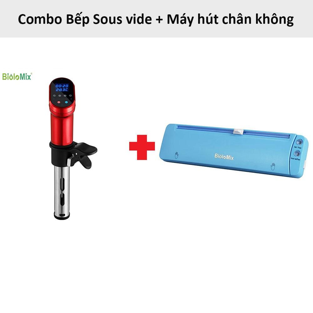 BioloMix Combo bộ bếp Sous vide SV-1900 màu đỏ và máy hút chân không W200