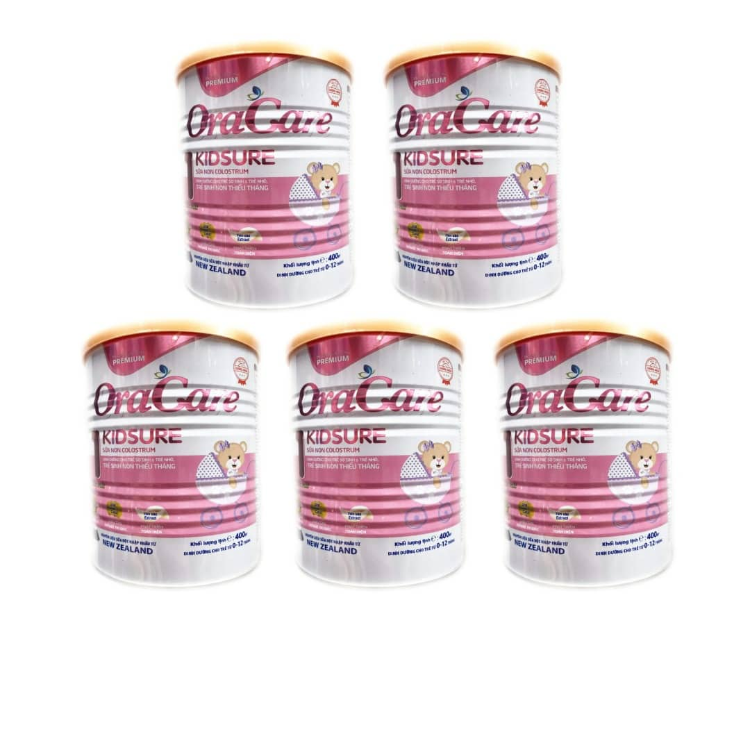 Combo 5 lon sữa OraCare Kids Sure lon 400g - Dinh dưỡng cho trẻ sơ sinh và trẻ nhỏ, dành cho bé 0 - 12 tháng tuổi.