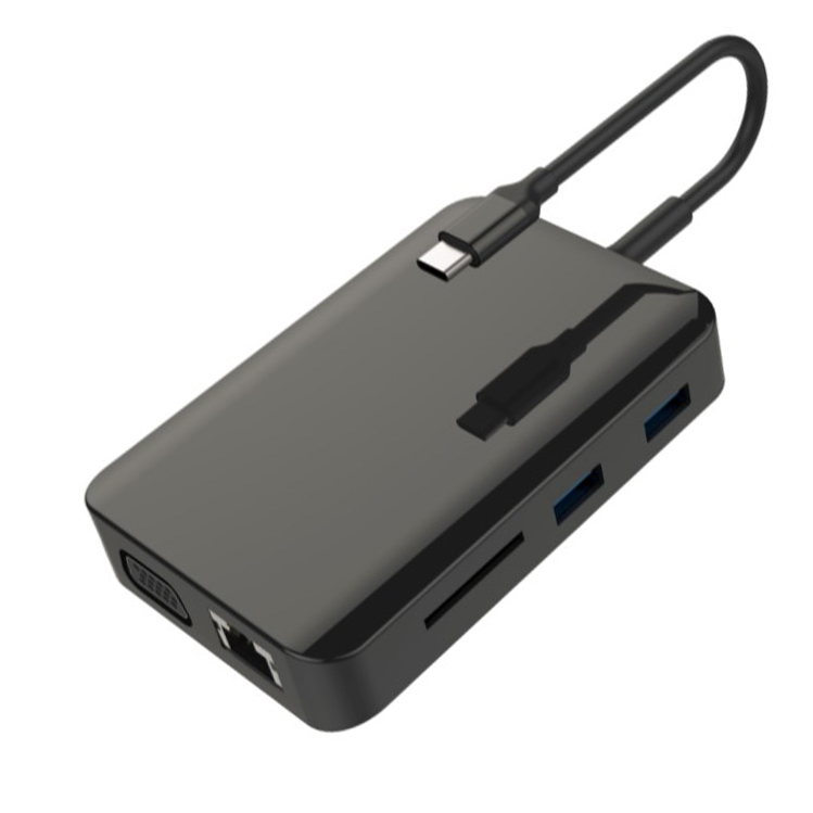 Hub chuyển đổi USB Type-C 9in1-1 - HDMI x 2, VGA x 1, LAN 1000Mbps x 1, PD
