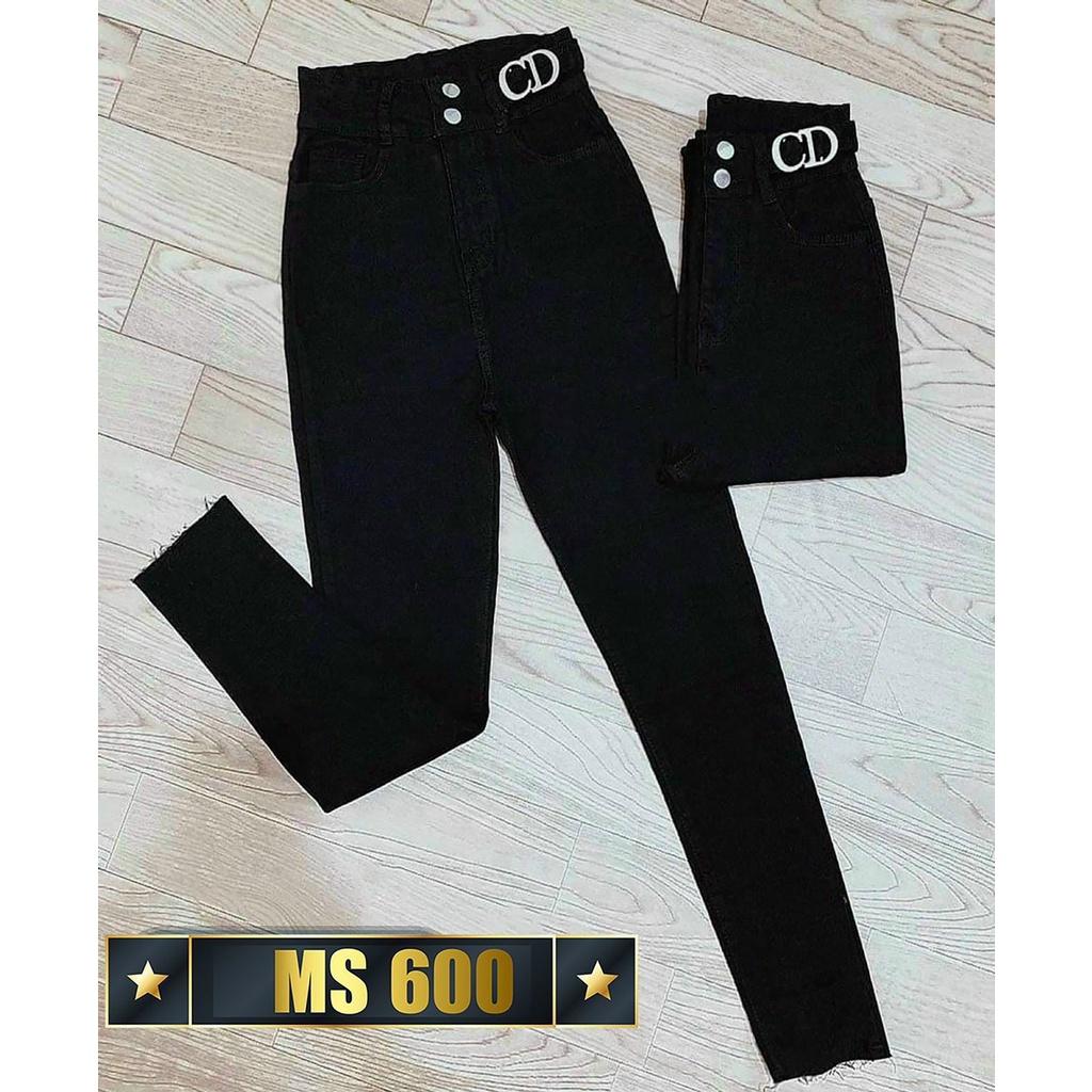 Quần jean nữ lưng cao màu đen dáng ôm chất jean cotton co giãn MS600
