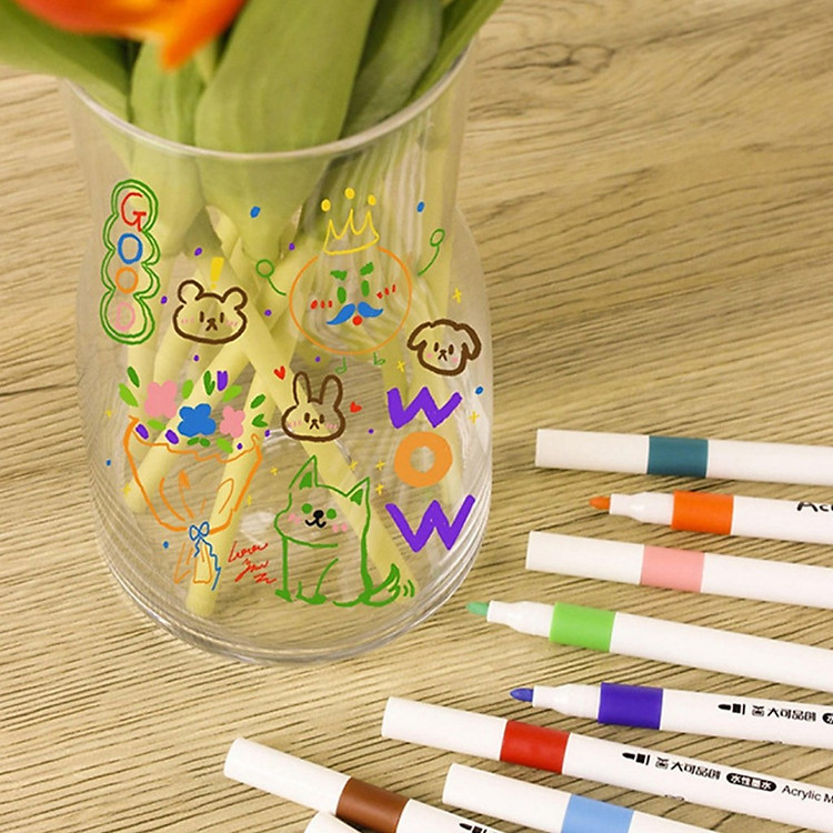 Bộ Bút Màu Acrylic Marker 24 Bút Cao Cấp Màu Sắc Tươi Sáng - Bút Lông Màu Dành Cho Mọi Lứa Tuổi Vẽ Được Trên Mọi Chất Liệu Bề Mặt