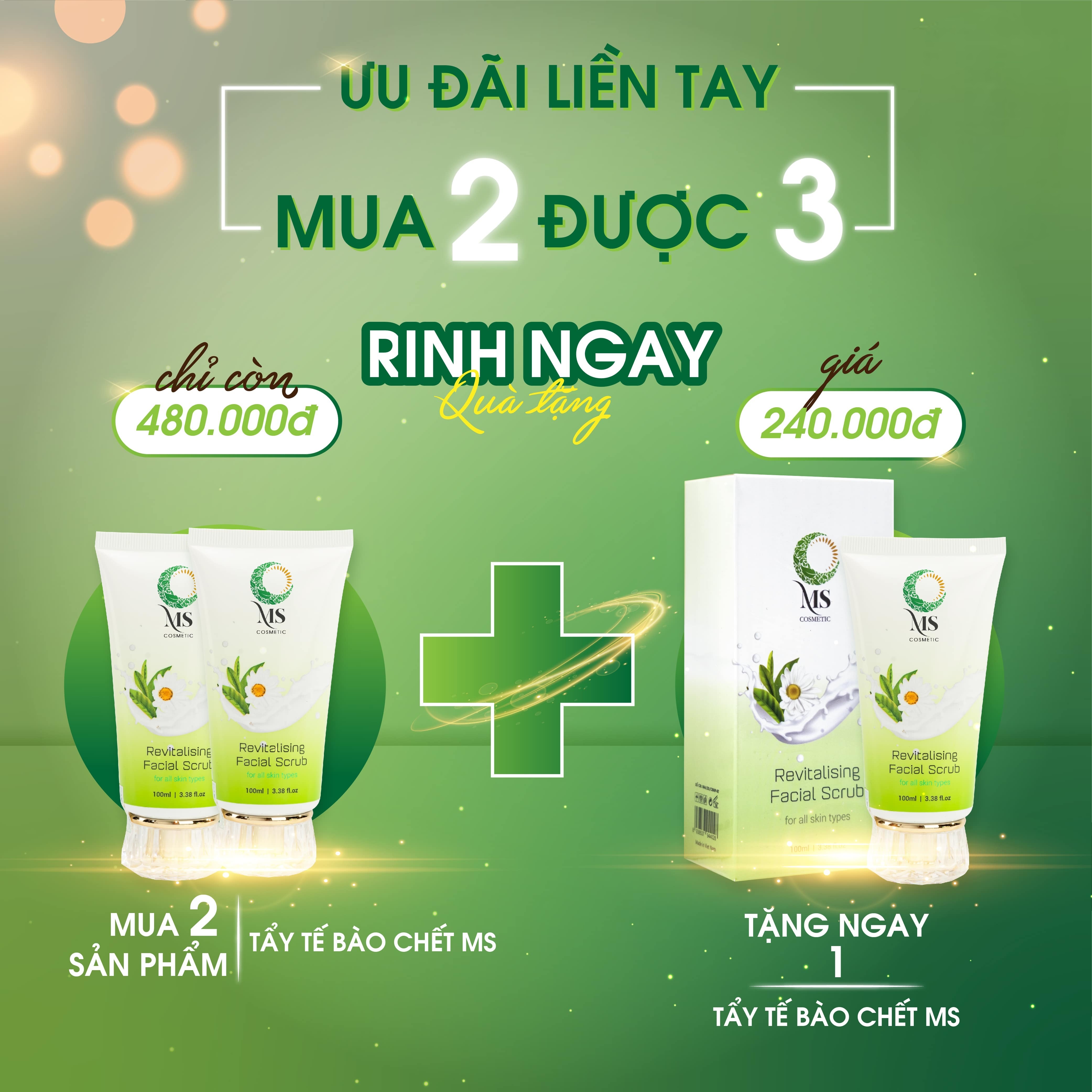 [MUA 2 TẶNG 1] Mua 2 Gel Tẩy Tế Bào Chết MS Revitalising Facial Scrub (100ml) Ngừa Mụn Làm Sáng Da, Dành Cho Da Nhạy Cảm + TẶNG KÈM 1 Tẩy Tế Bào Chết MS (100ml) - MỸ PHẨM MS COSMETIC