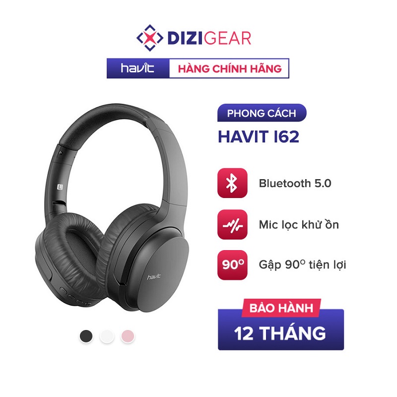 Tai Nghe Bluetooth Headphone HAVIT i62, Driver 40mm, Bluetooth 5.0, Nghe Đến 8H, Gập Gọn 90 - Hàng Chính Hãng