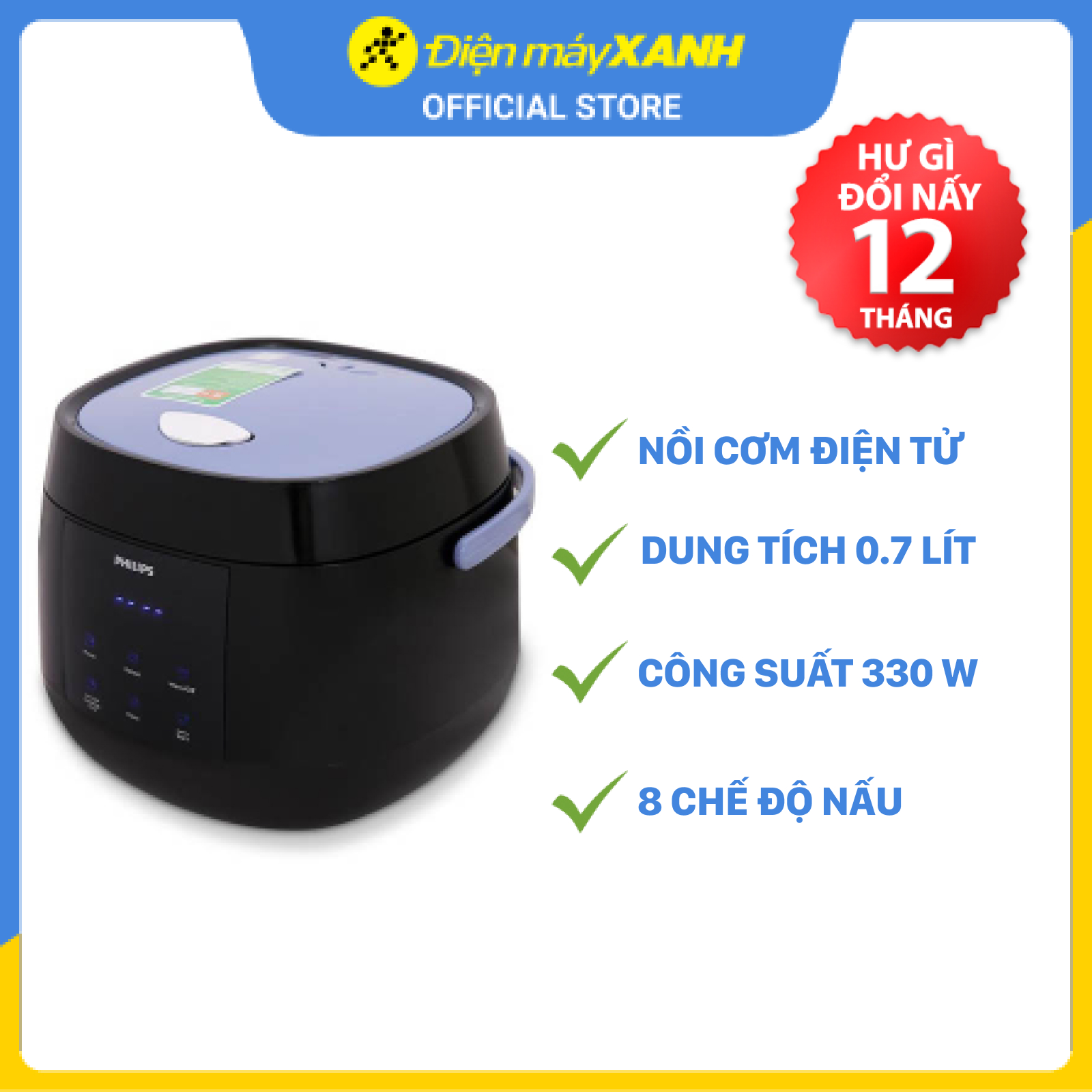 Nồi Cơm Điện Tử Philips HD3060 (0.7L) - Đen - Hàng chính hãng