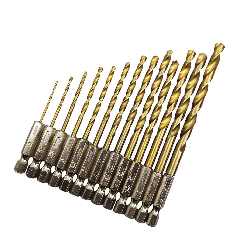 13Pcs High Speed Drill Bit Set HSS Steel Hex Shank 1.5-6.5mm Random Color