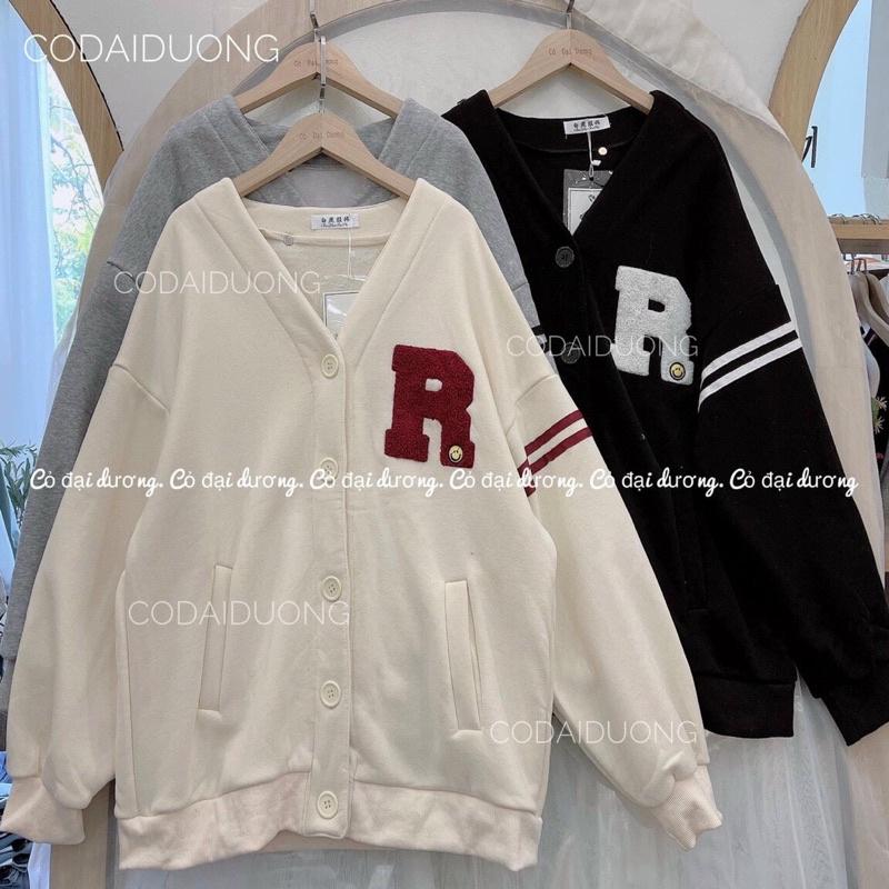 Bomber cardigan chữ R vạch tay unisex siêu xinh thụng