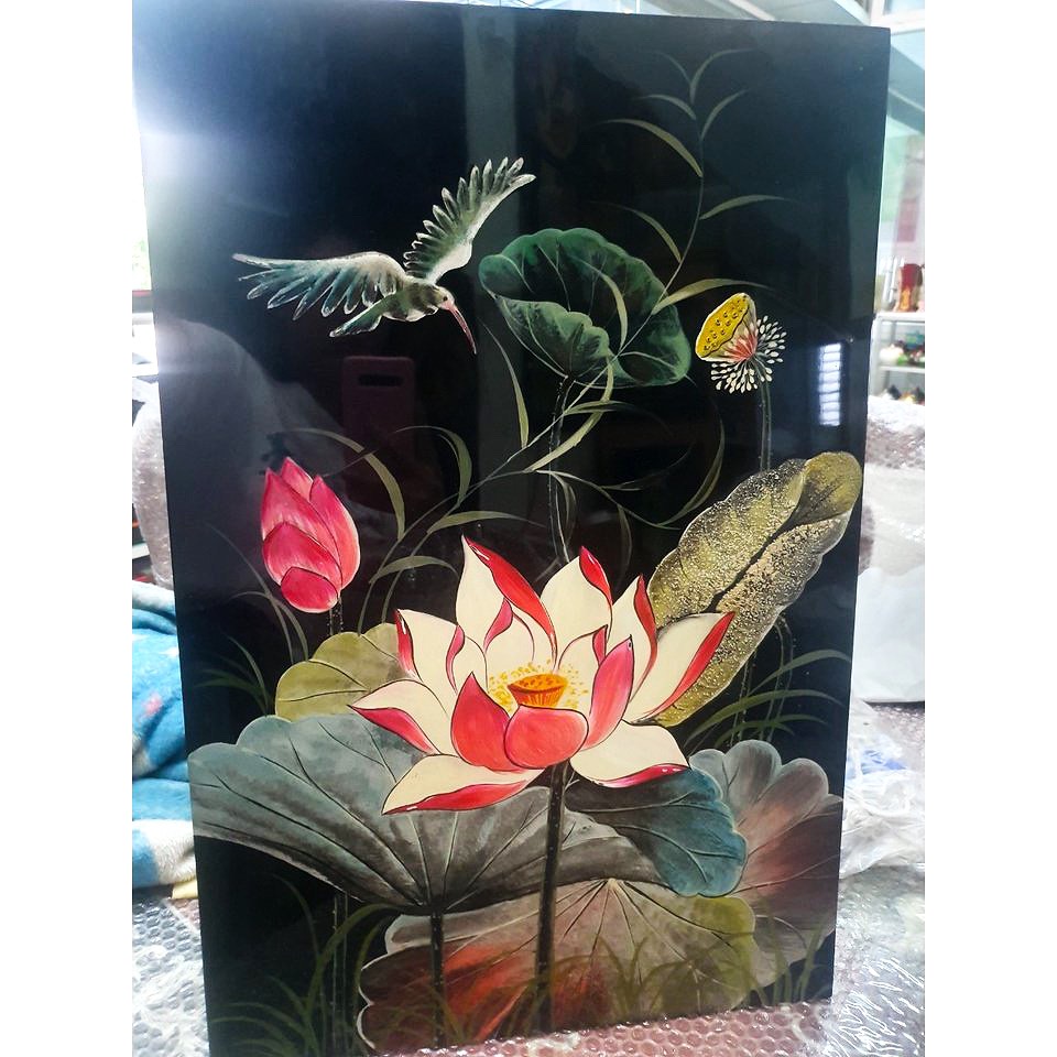 Tranh sơn mài họa tiết hoa sen, hoa hồng,... cao cấp size 40x60 cm
