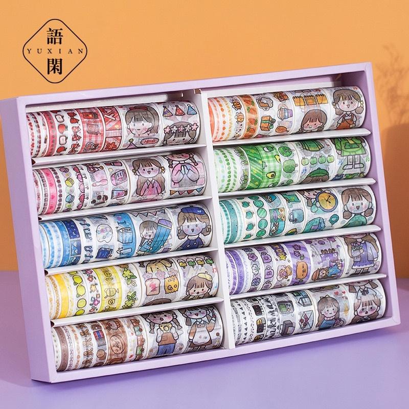 Hộp 100 cuộn washi tape dễ thương (có tách lẻ 20 cuộn)