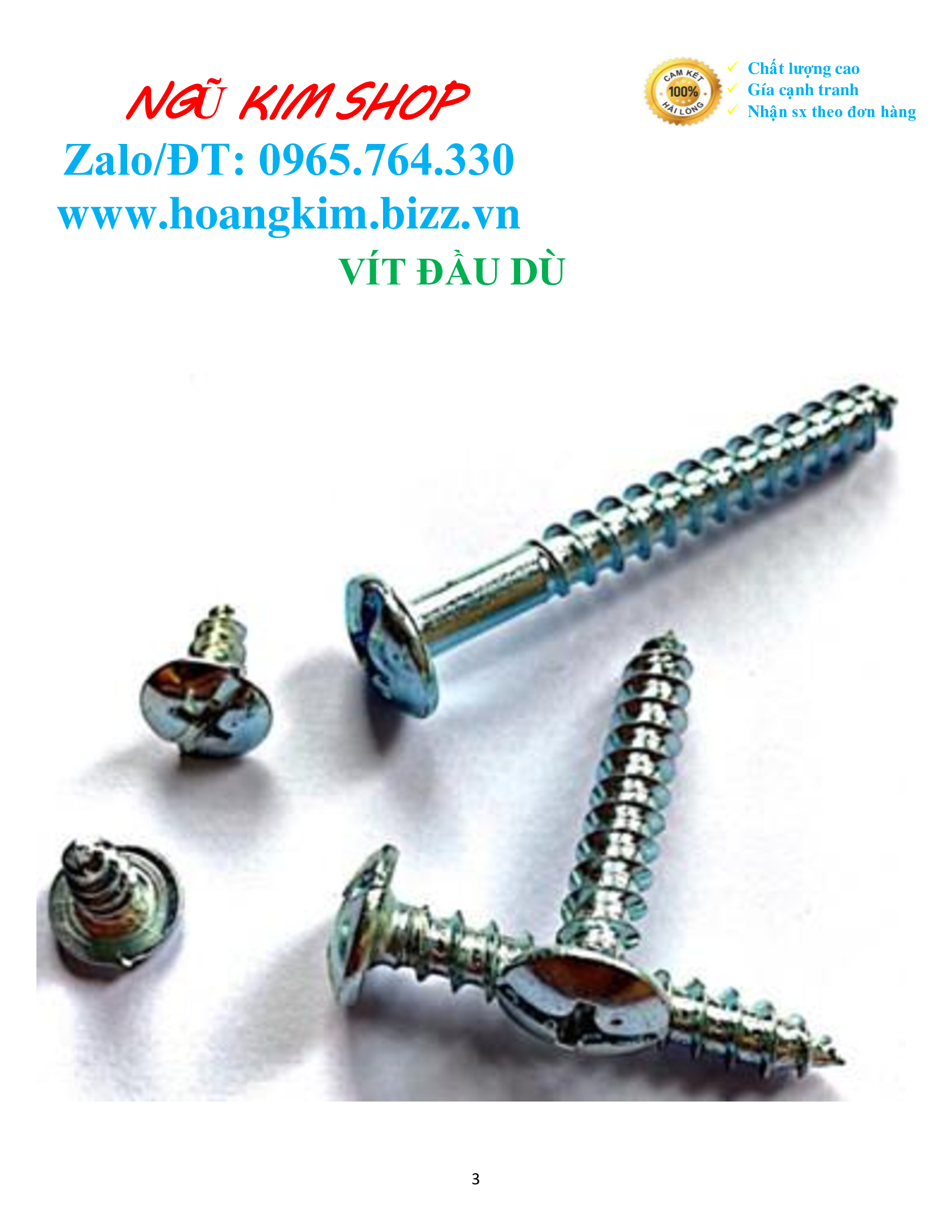VÍT ĐẦU DÙ M4, M5, M6, M6.5