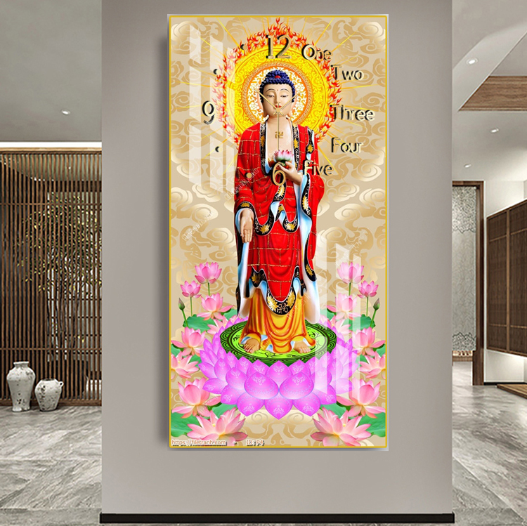 Tranh Tráng Gương Đức Phật Từ Bi, Phật Quan Âm Kết Hợp Đồng Hồ Treo Tường Đem An Lành Cho Gia Chủ