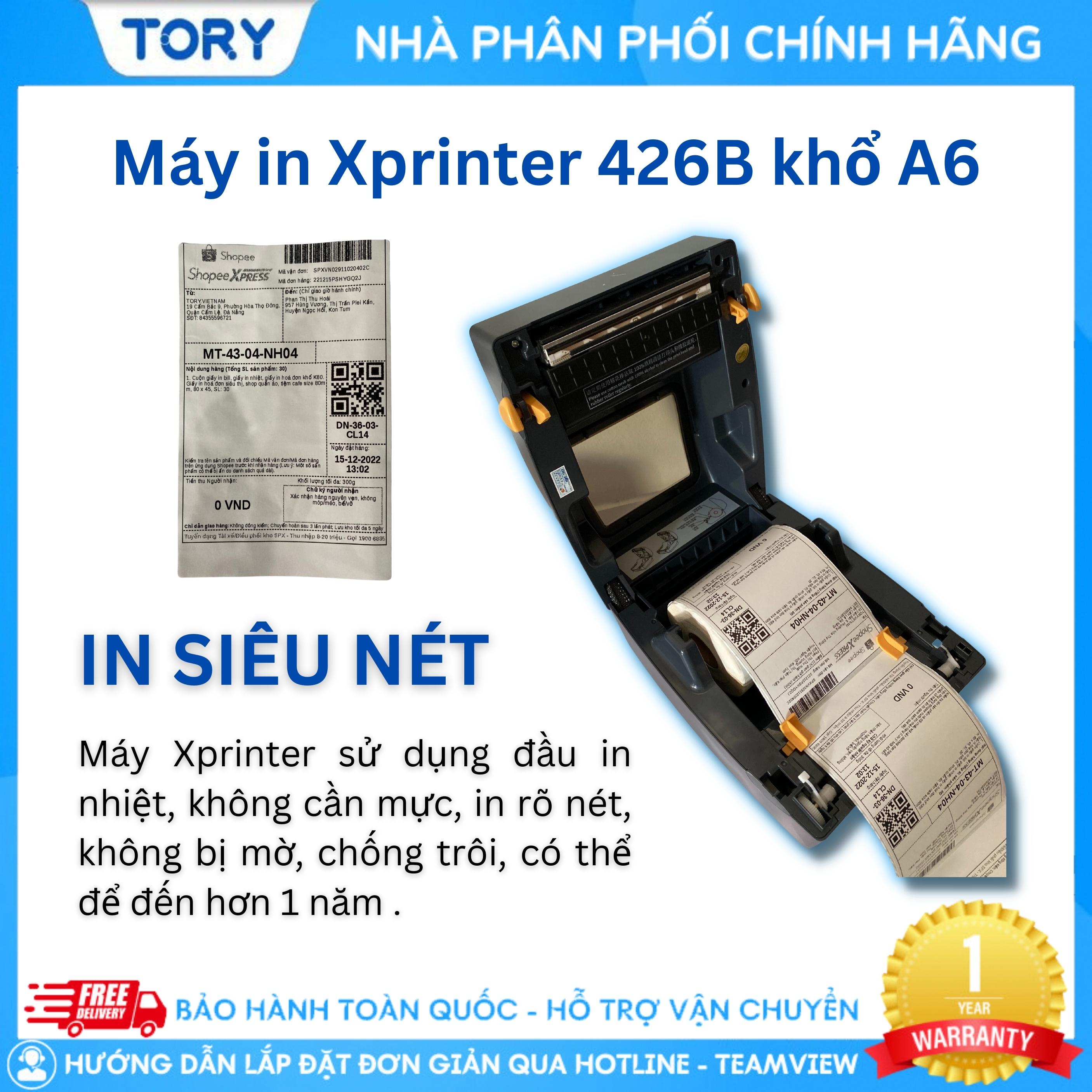 Máy in mã vạch, in tem Xprinter XP- DT426B. Máy in nhiệt trực tiếp, in tem, nhãn khổ giấy sàn TMĐT