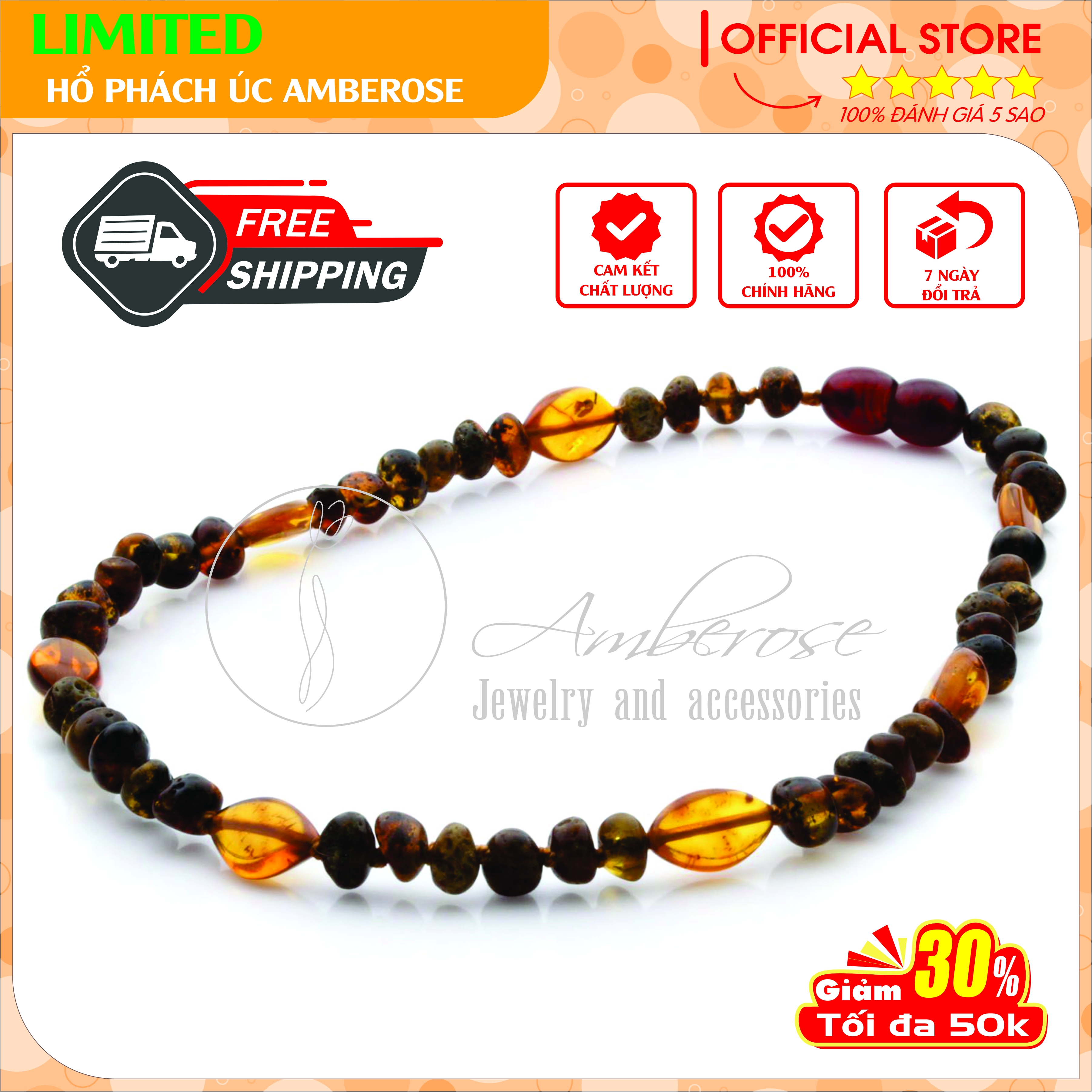 Vòng Cổ Hổ Phách Amber Úc Cho Bé 0 - 10 tuổi VCABLMT17