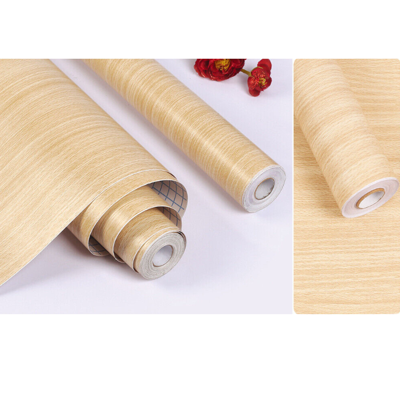 Combo 10 mét giấy dán tường, decal dán tường trang trí nhà cửa VÁN VÀNG KHÔNG SỌC khổ 45cm