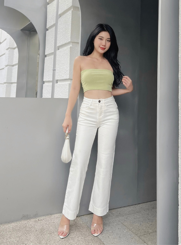 Quần suông đứng nữ màu trắng lưng cao co giãn vải xuất chính cống HQJeans thiết kế HQ71