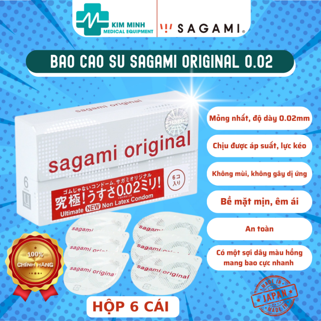 (Hoả tốc HCM) Bao cao su Sagami 002 hàng Nhật Bản hộp 6 chiếc, cam kết chính hãng