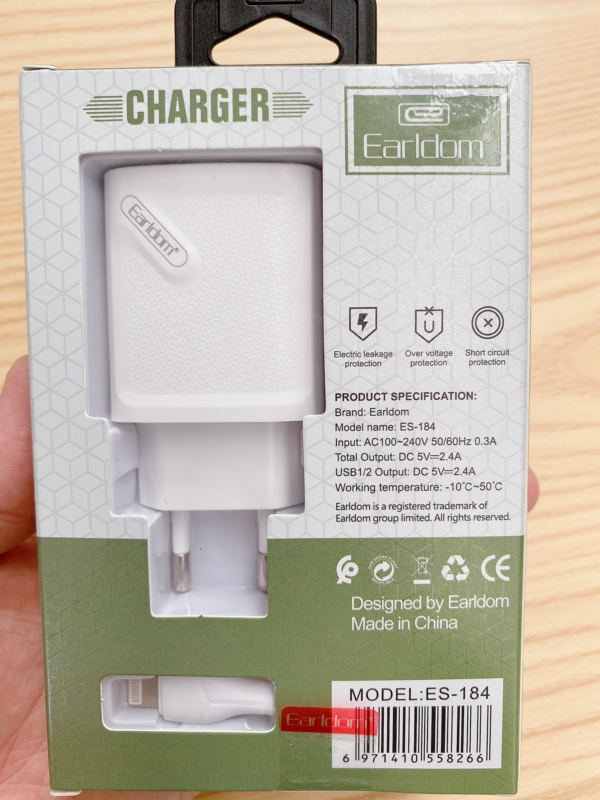 Bộ Sạc Earldom ES-184 kèm cáp sạc LightningUSB hàng chính hãng