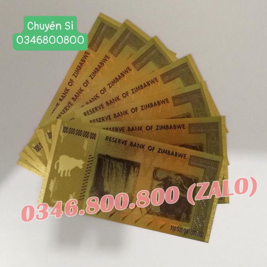 Combo 100 Tờ Zimbabwe 100 Ngàn Tỷ Plastic Mạ Vàng Siêu Đẹp - Phong Thủy May Mắn