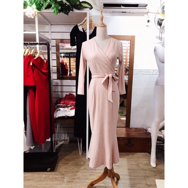 F1063 Đầm ôm body cổ tim thắt dây eo form đuôi cá