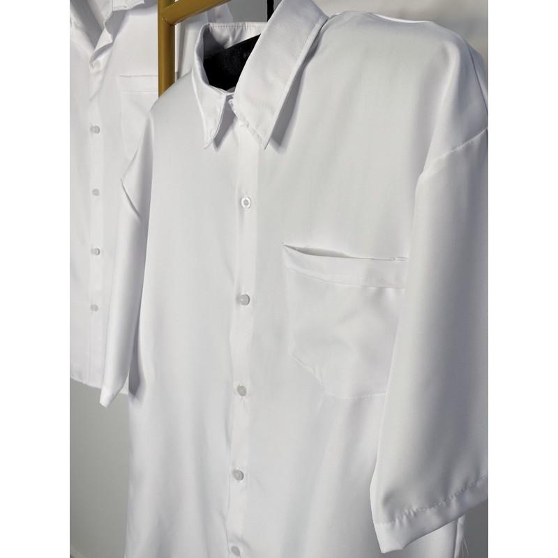 Áo Sơ Mi Trắng Tay Lỡ Có Túi Unisex Full Size