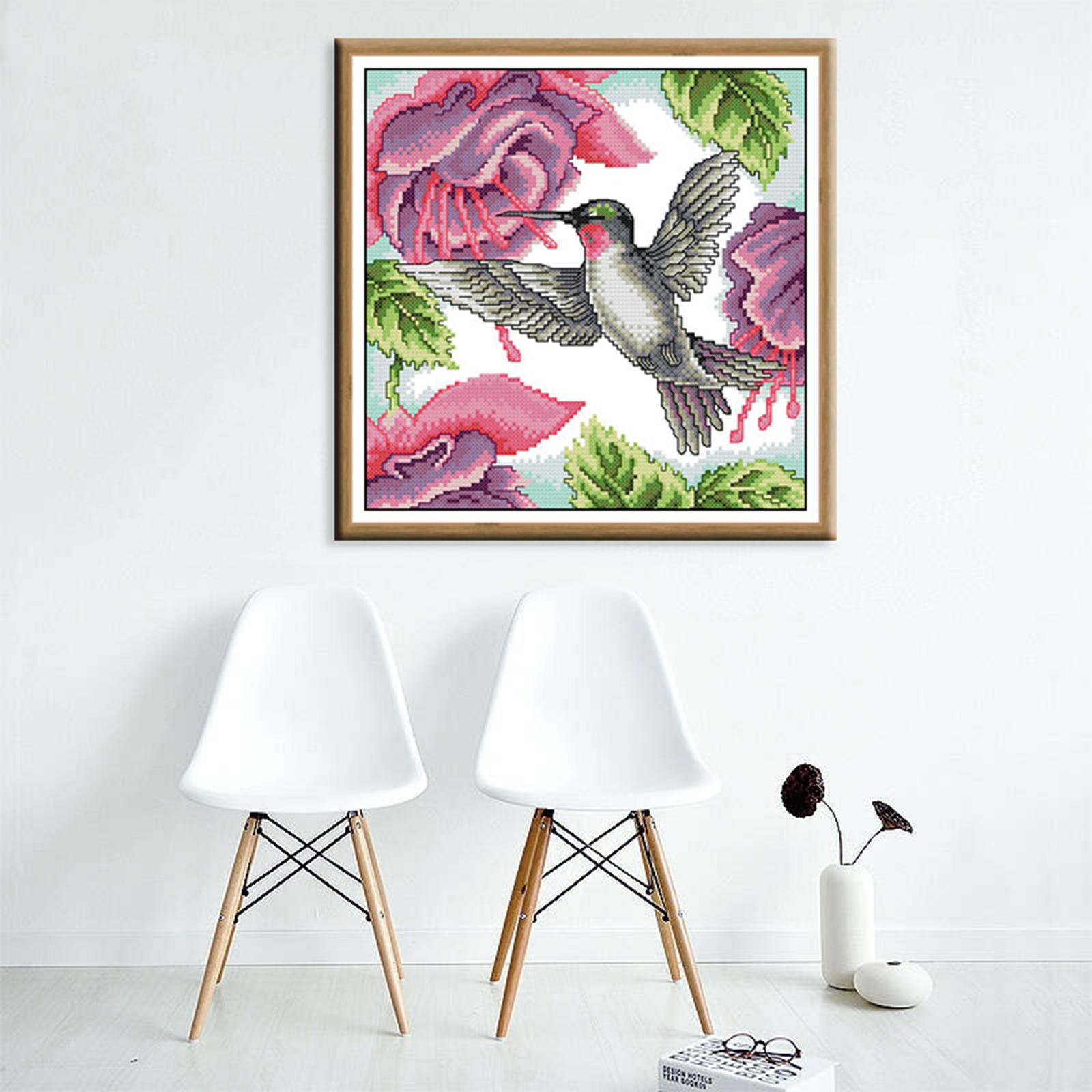 Stamped Cross Stitch Kits for Beginners, Preprinted Cross Stitch Kits Hummingbird Flowers, DIY Embroidery Kit Gifts for Women/Mom