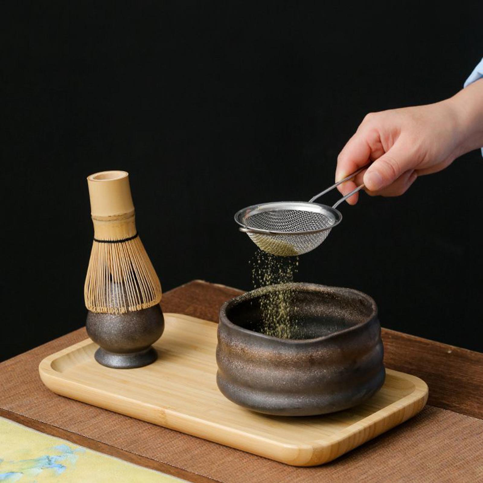 Ceramic Matcha Bowls with Whisk Holder Handmade for Office Dining Room Party