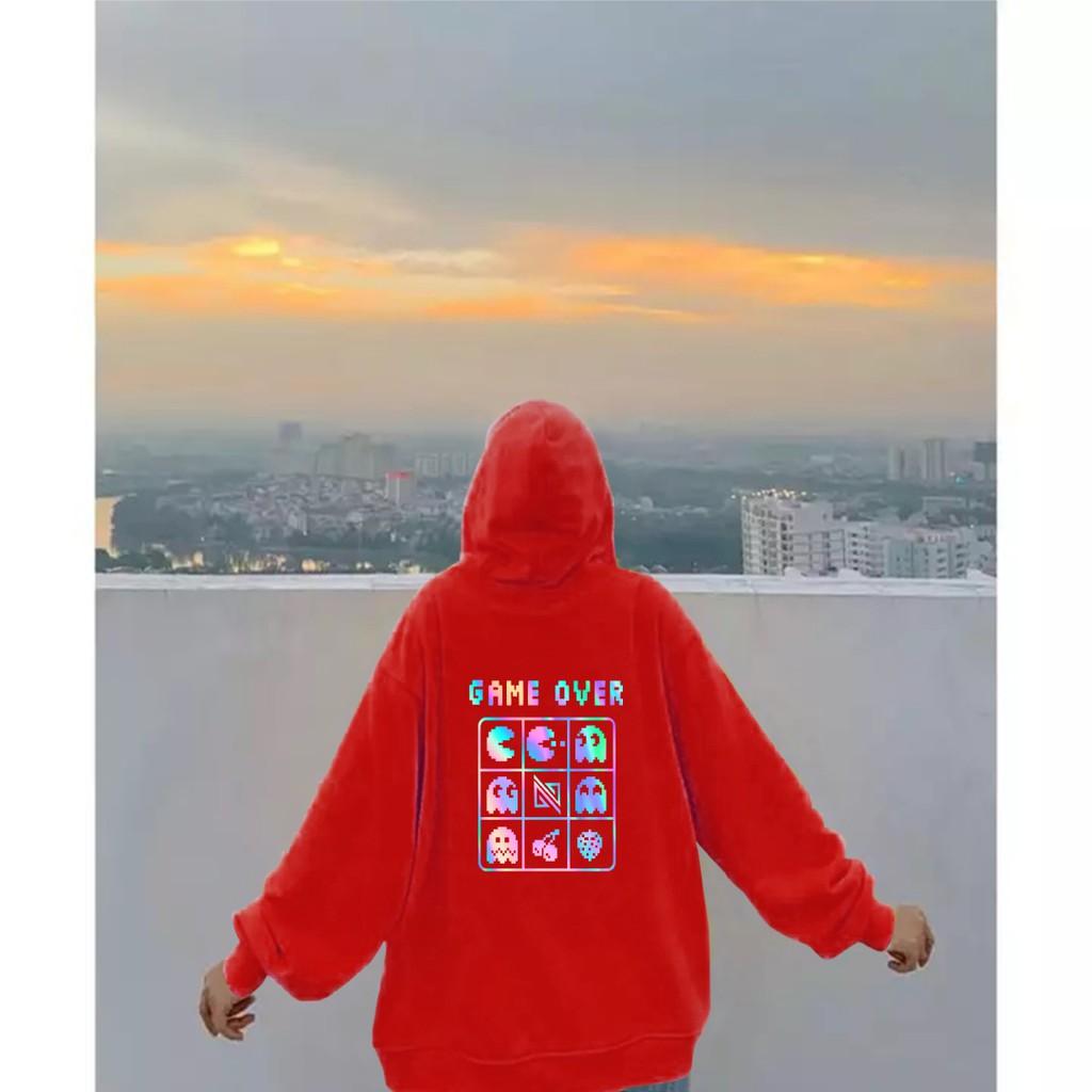 Áo hoodie Unisex dạ quang - Áo khoác nỉ phản quang họa tiết Game over in cao cấp