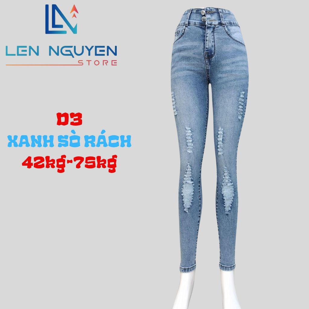 D3_Quần jean nữ, dài, lưng cao, quần bò nữ dáng ôm, quần rin nữ có big size, cho 42kg đến 75kg,LEN NGUYEN STORE - Xanh Sò Trơn