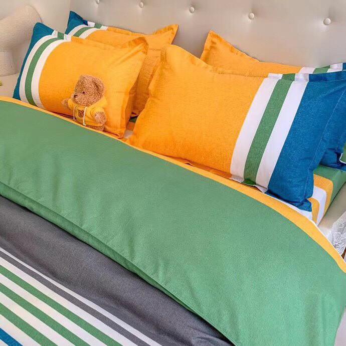 Bộ chăn ga Cotton Poly kẻ vàng xanh - Hàng nhập khẩu