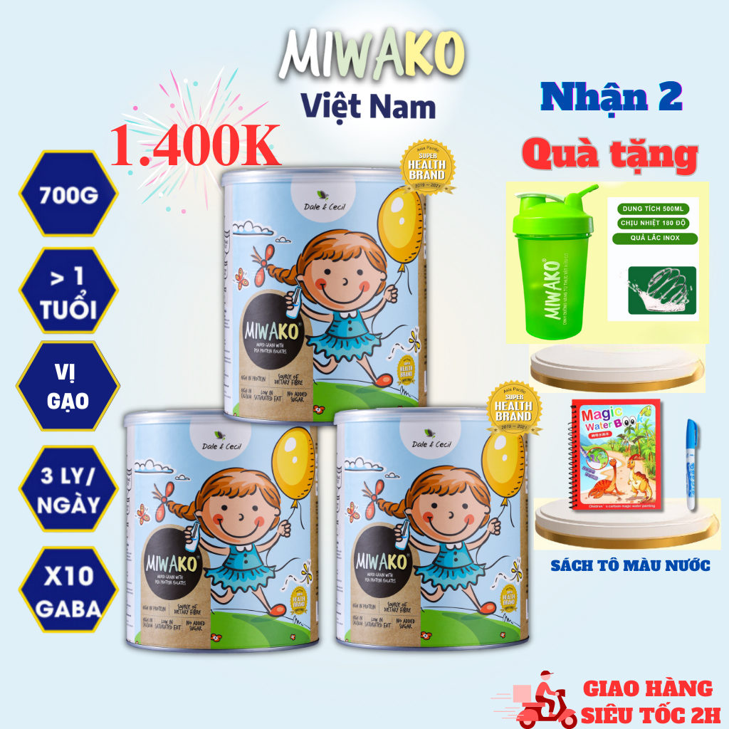 Sữa Công Thức Hạt Thực Vật Hữu Cơ MIWAKO 700g Vị gạo x 3 Hộp- Miwako Việt Nam