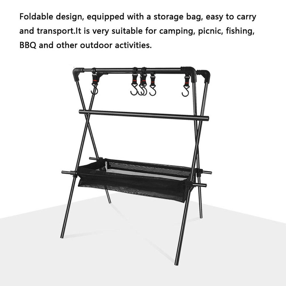 Outdoor Tripod Stand Aluminum Alloy Foldable Storage Rack Camping Cookware Clothes Hanger with Mesh Pouch for Camping