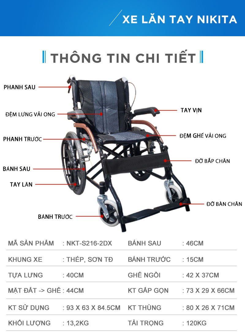 Xe lăn gấp gọn xách tay, siêu nhỏ gọn, siêu nhẹ - Tay ghế có thể nâng lên tiện cho việc ra vào - Hàng chính hàng NIKITA 2024